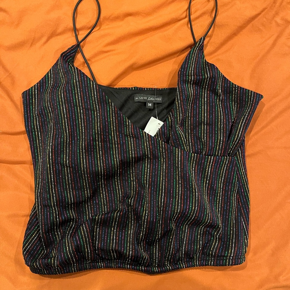 Love J Black and Red Sleeveless Wrap Camisole